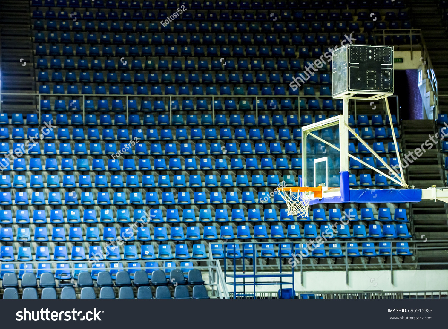 Basketball hoop in a game hall. Basketball court  a little noise