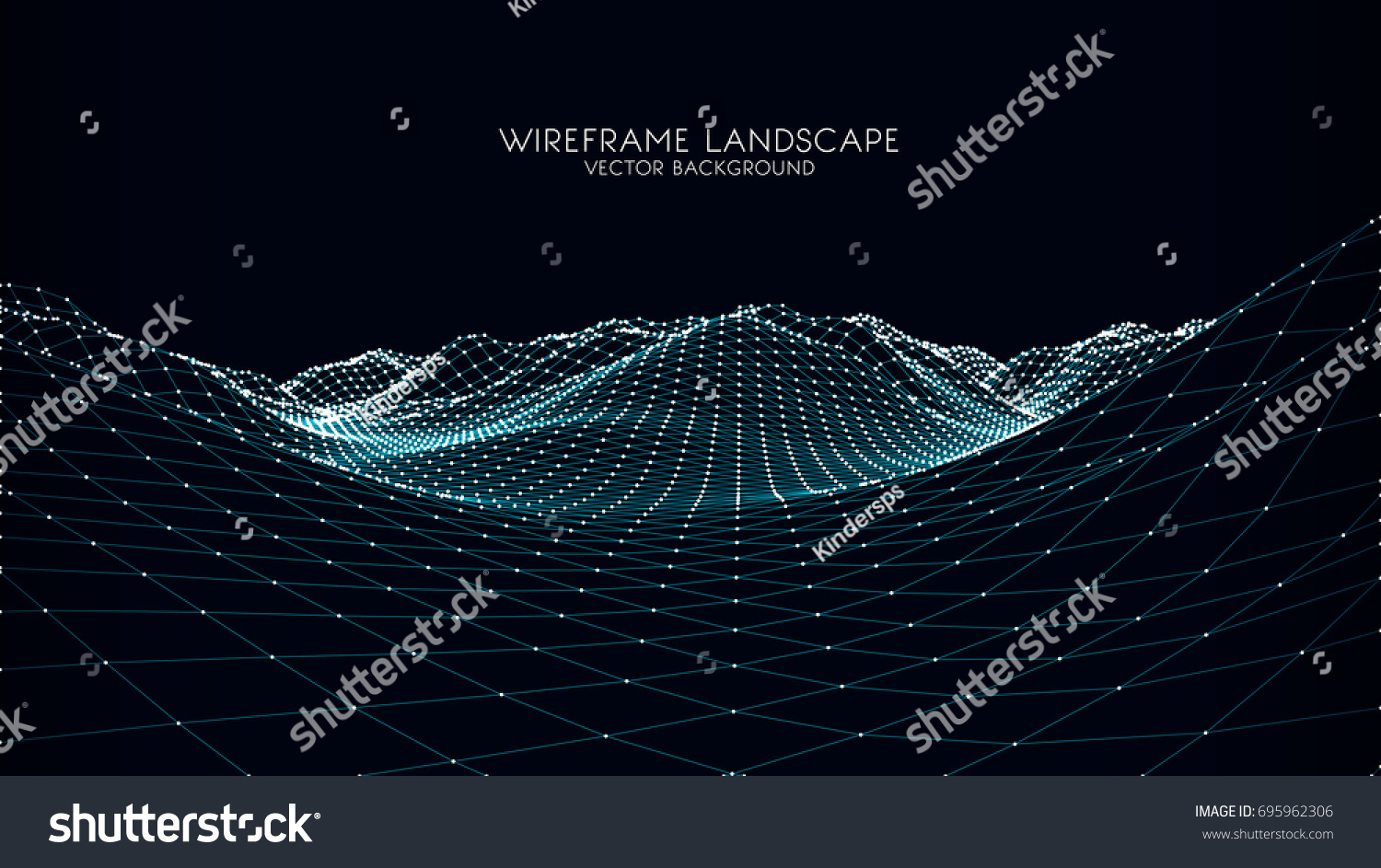Abstract digital landscape with particles dots and stars on horizon. Wireframe landscape background. Big Data. 3d futuristic vector illustration. 80s Retro Sci-Fi Background