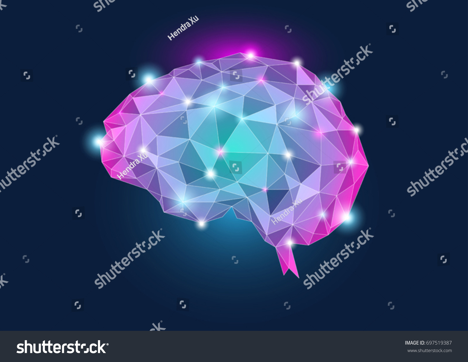 Human brain concept illustration with purple teal colors and glow