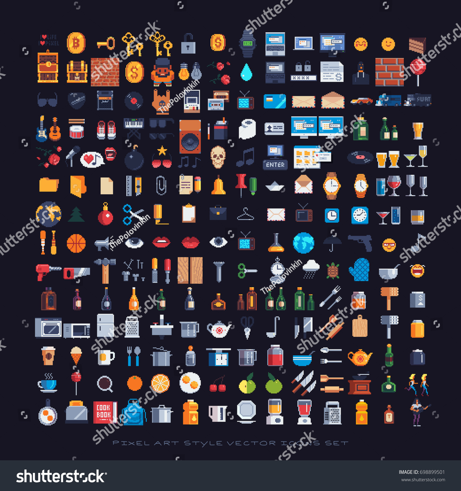 pixel art style icons set  various vector illustrations.