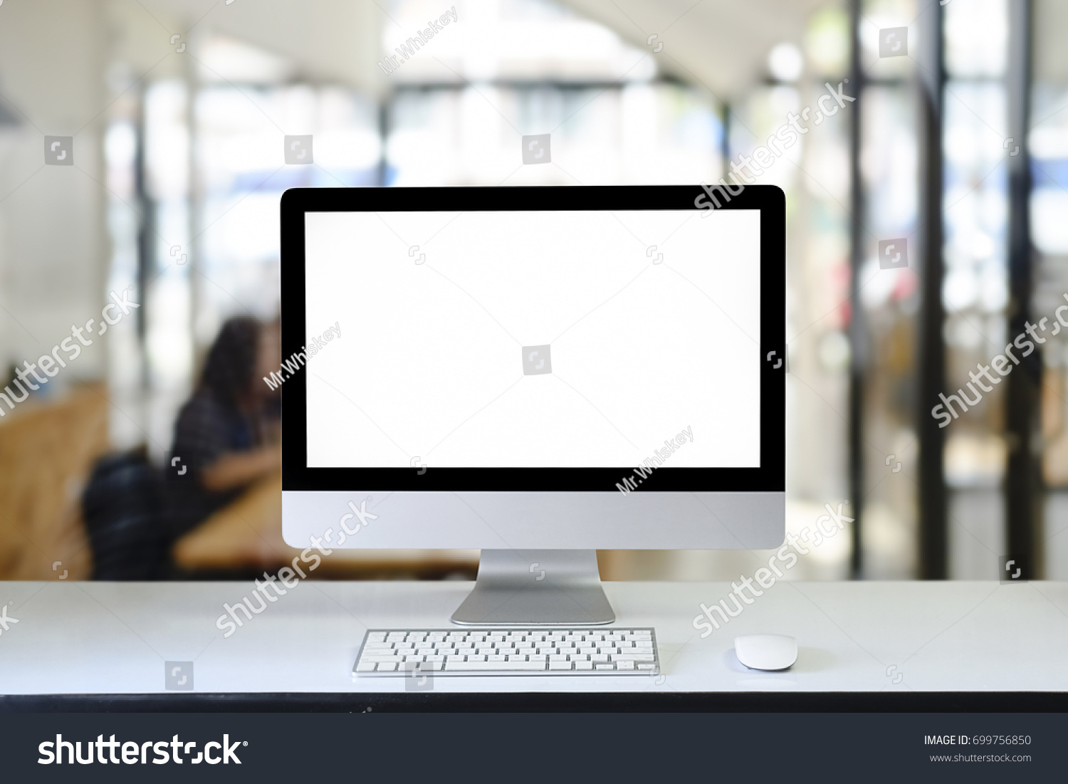 Comfortable computer pc workplace with modern computer with empty screen.