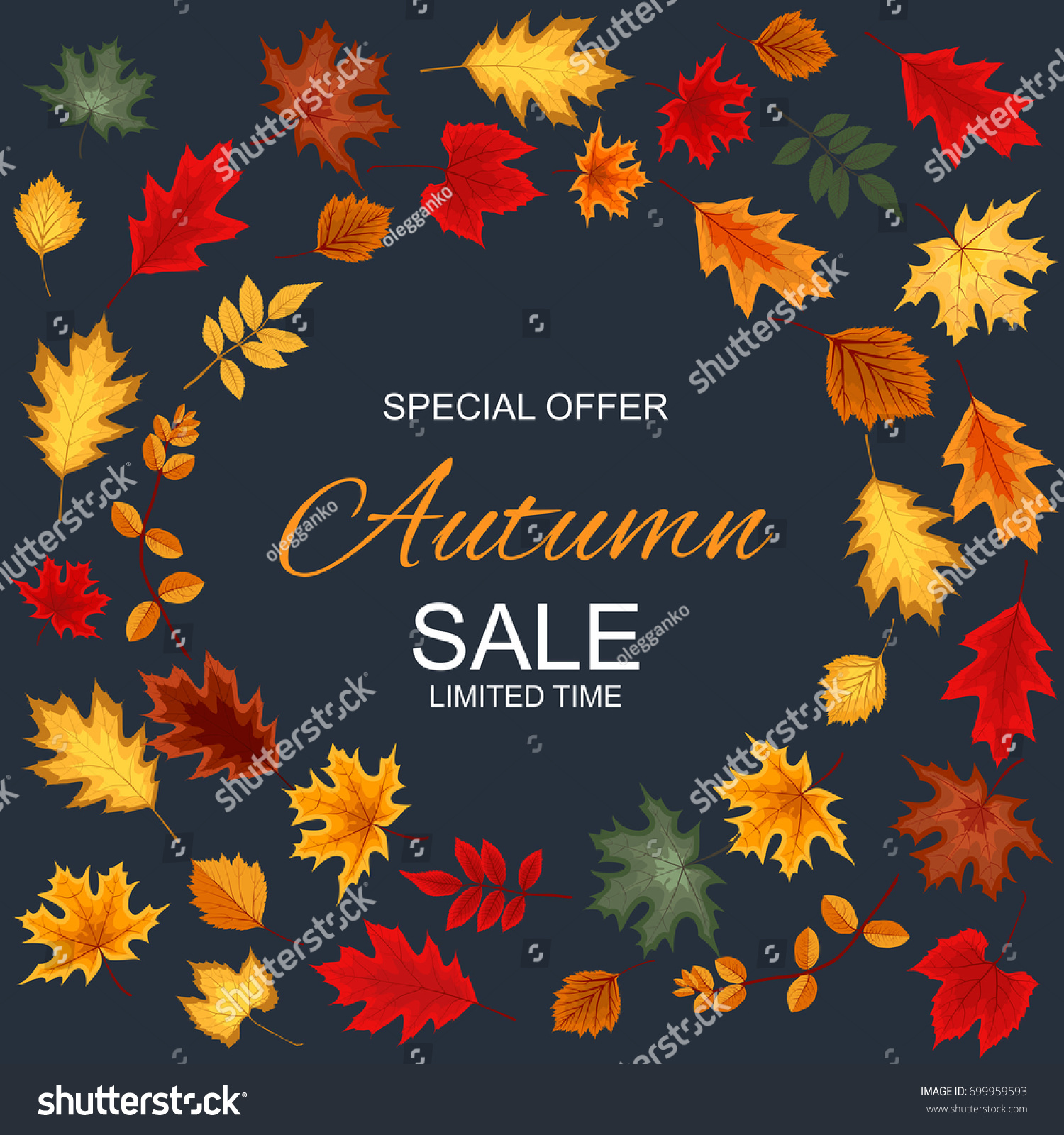 Abstract Vector Illustration Autumn Sale Background with Falling Autumn Leaves. EPS10
