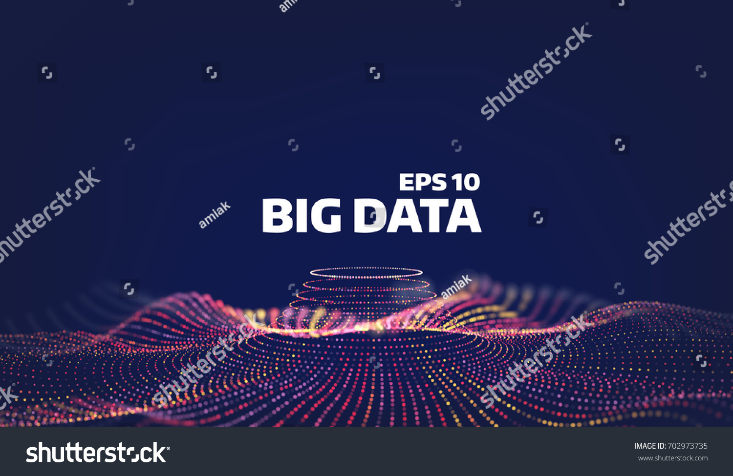 3D波点分形网格。未来派科学信息图。声音可视化