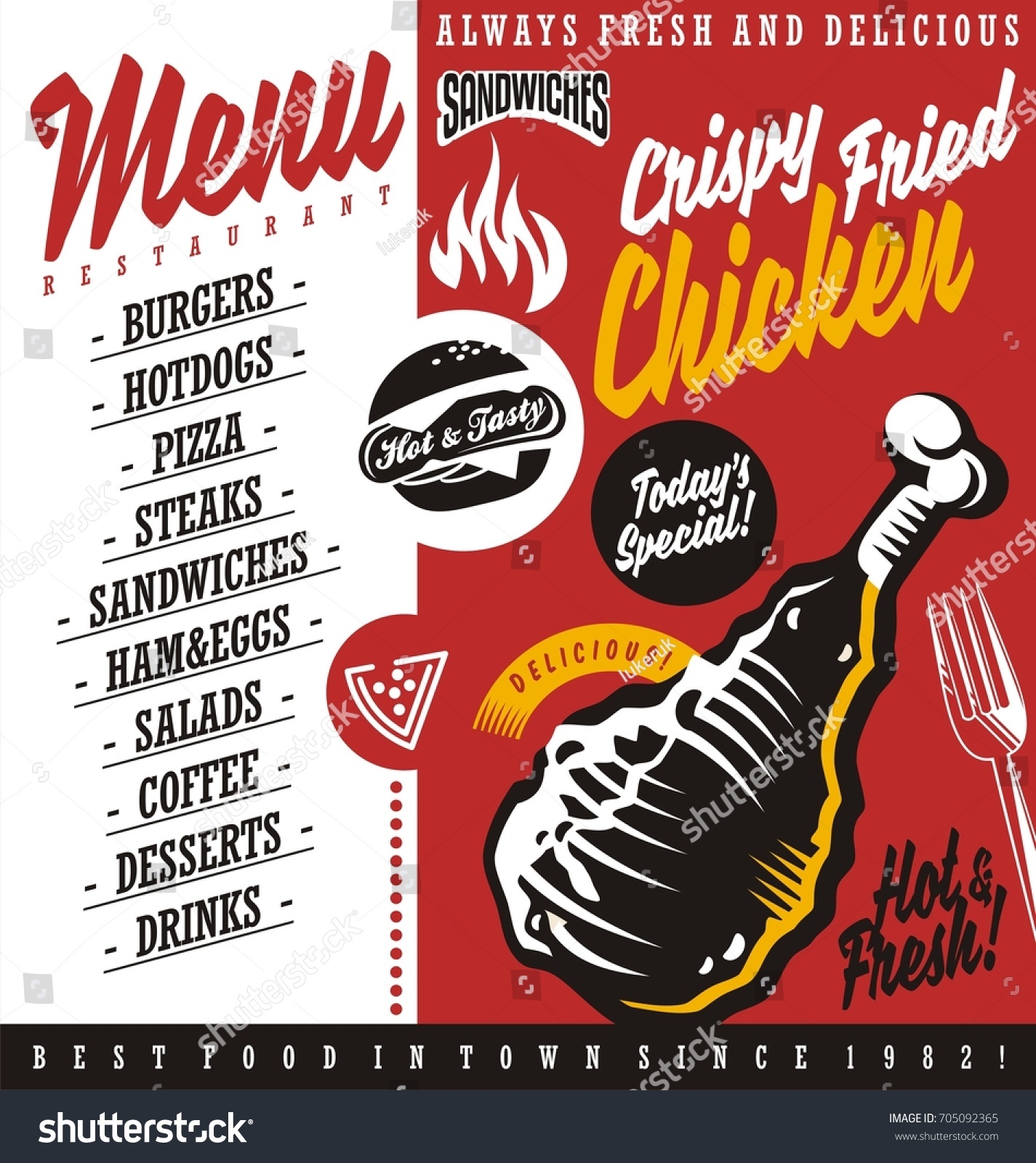 Food menu with fried chicken meat drawing burger and pizza illustration
