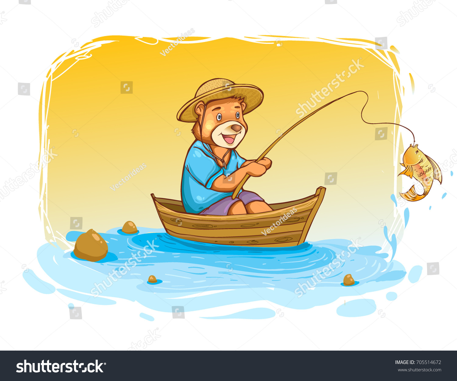 cute bear fisher cover design wallpaper children book vector cartoon ...