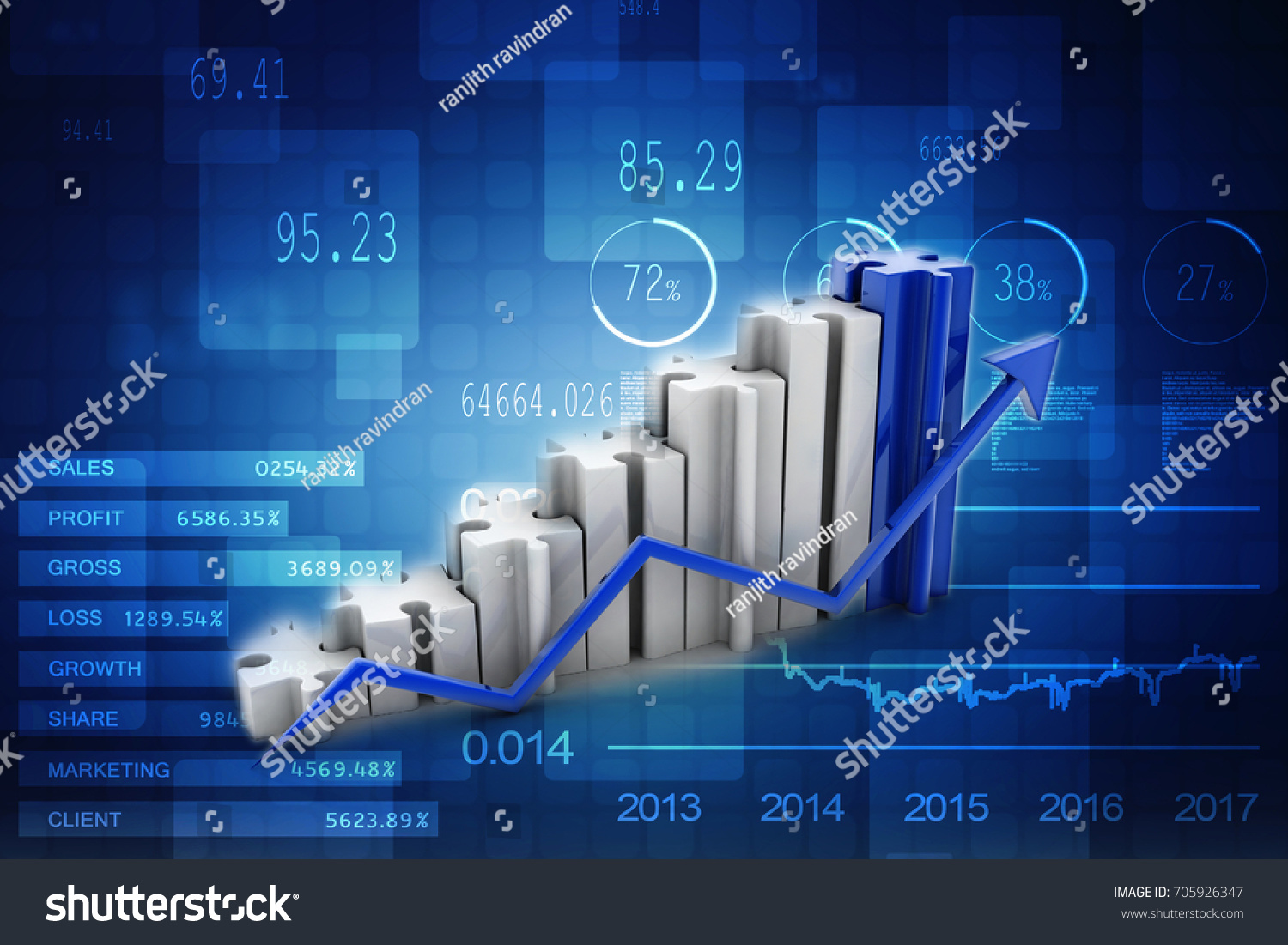 3d illustration puzzle success financial bar chart graph