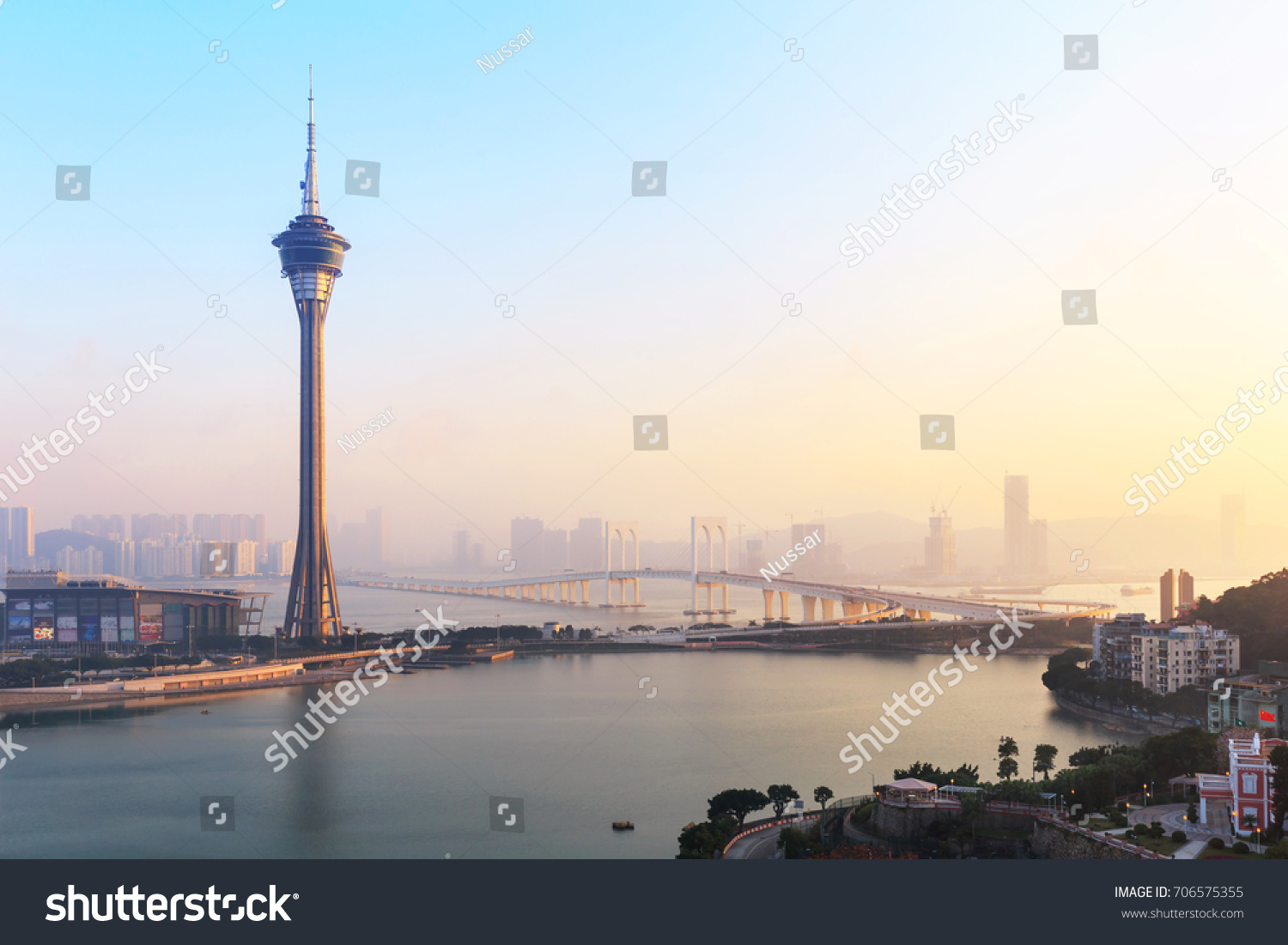 Macau Cityscape with Macau Tower in twilight  Macau  China.