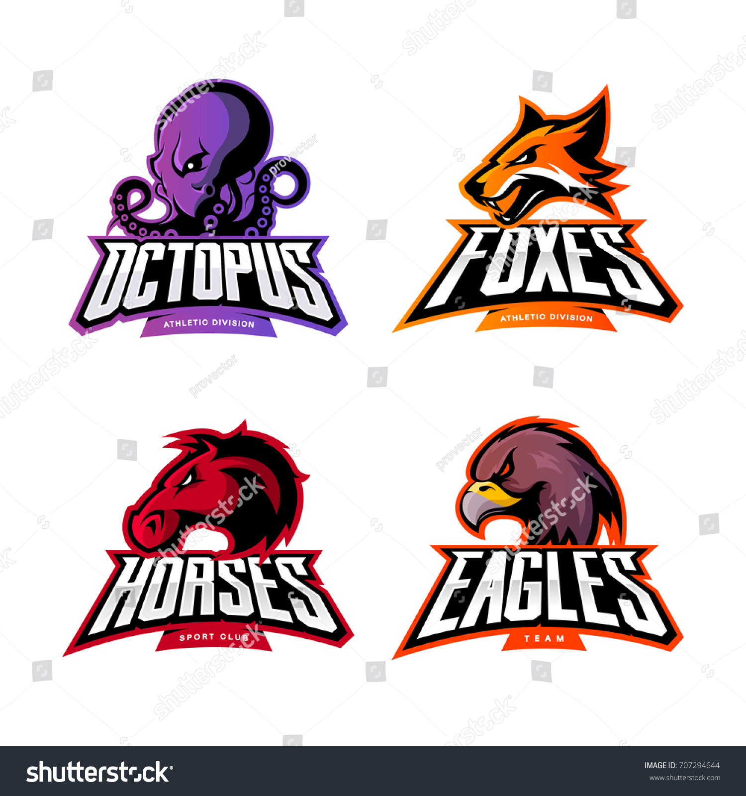 furioushorseeaglefoxandoctopussportvectorlogoconceptsetisolated