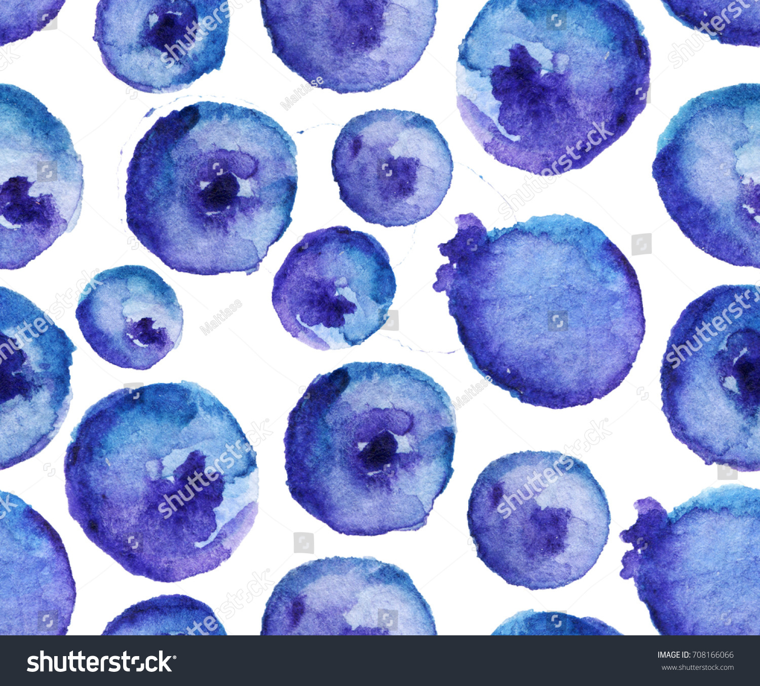 watercolor seamless pattern with blueberries isolated on white background