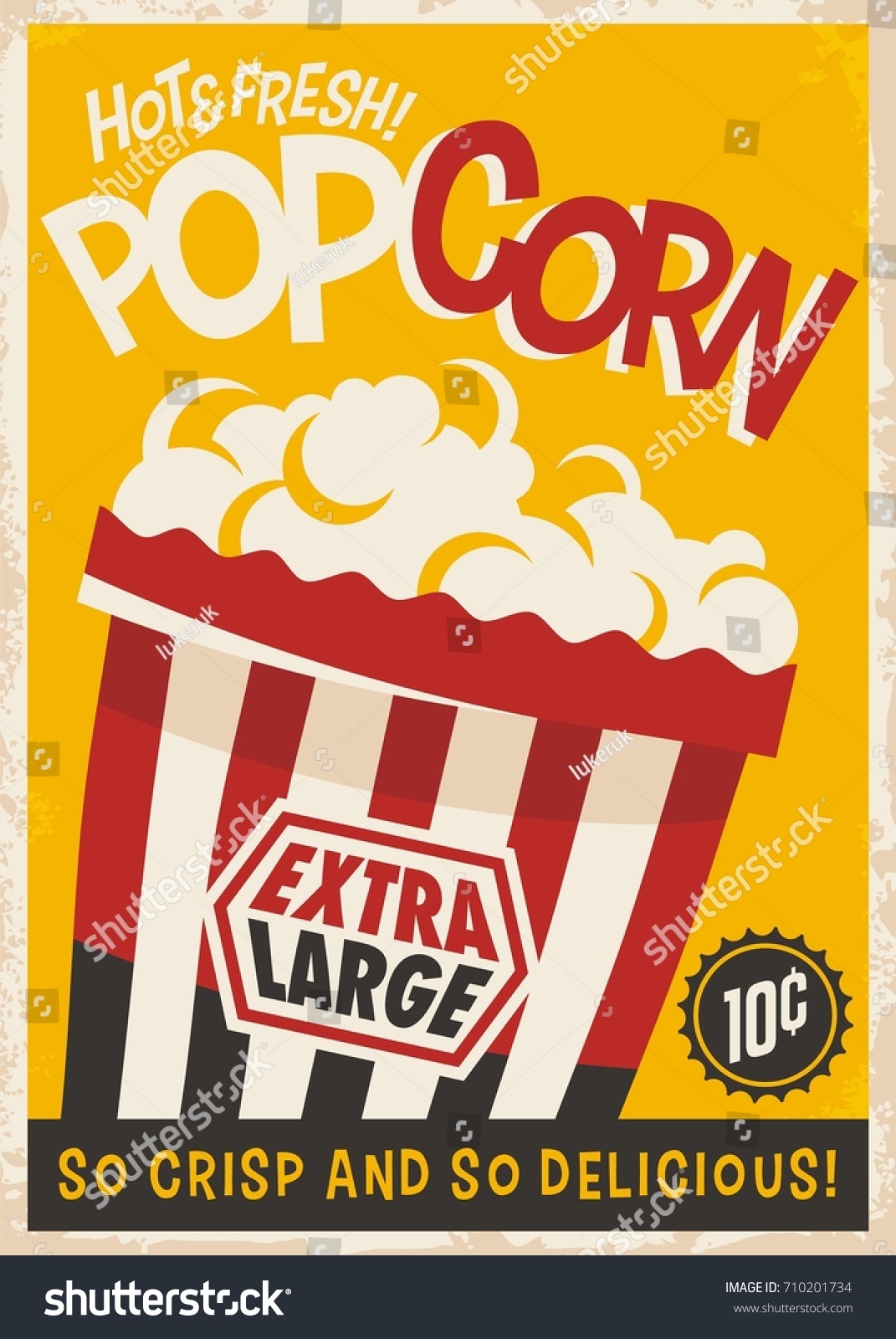 Popcorn retro poster design template. Food and snacks vintage print layout.