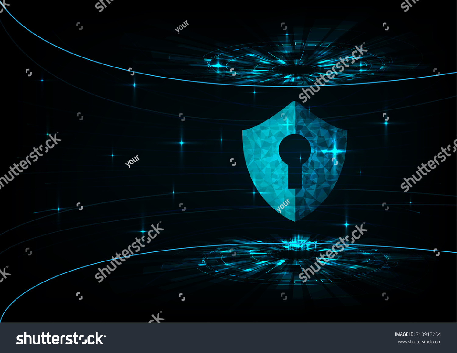 Internet technology cyber security concept with diamond shield  Keyhole icon on Blue abstract background. 
