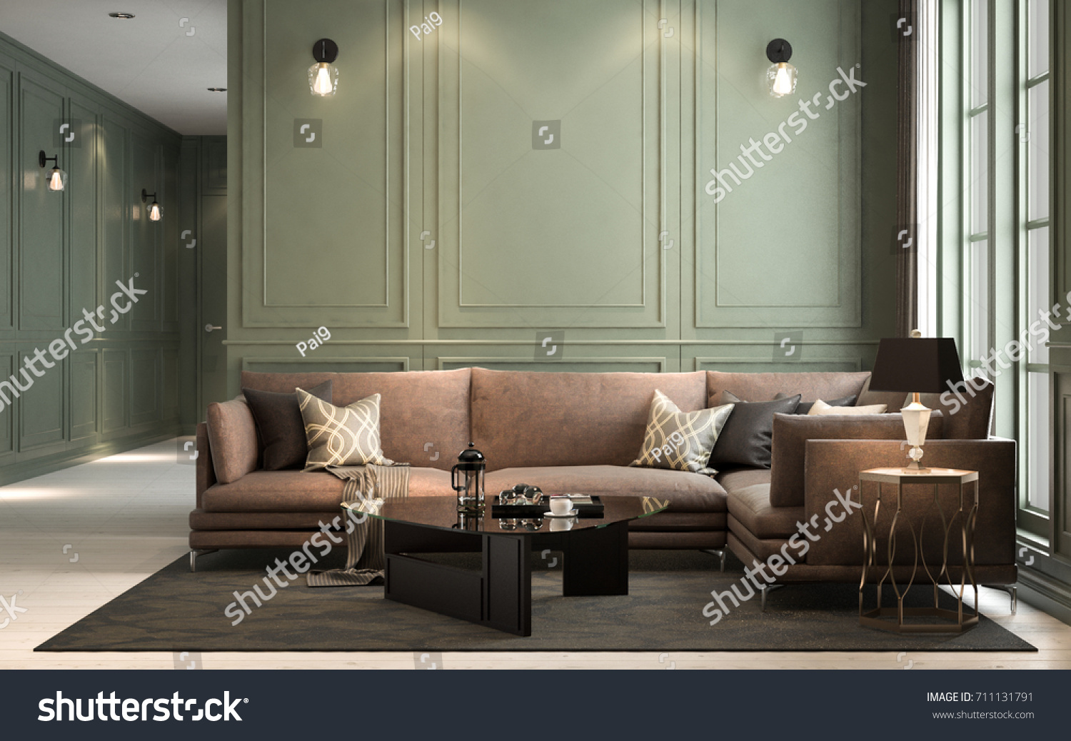 Interior classic living retro classical style with loose furniture 3D rendering 3D illustration