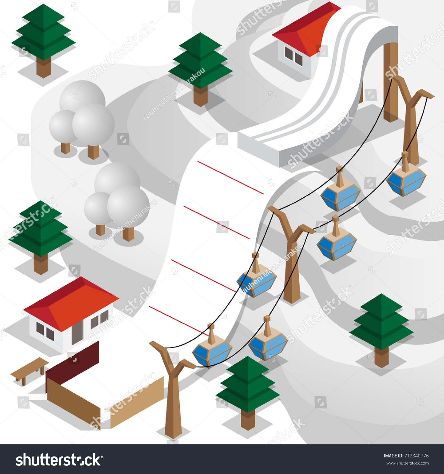 Ski jump. Vector illustration. Isometric.