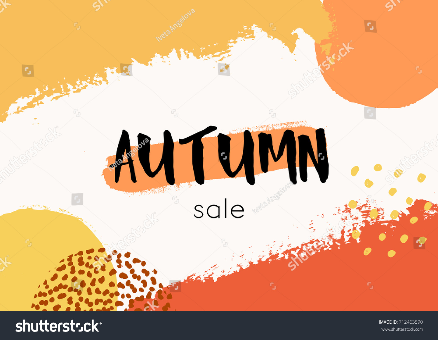 Abstract autumn design with colorful brush strokes in yellow  red  brown and orange on white background. Modern and creative poster  brochure  greeting card template.
