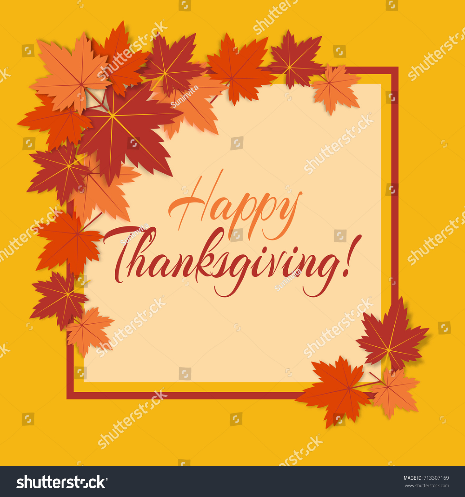 Vector background for Thanksgiving Day with colorful autumn leaves of maple and text "Happy Thanksgiving!".
