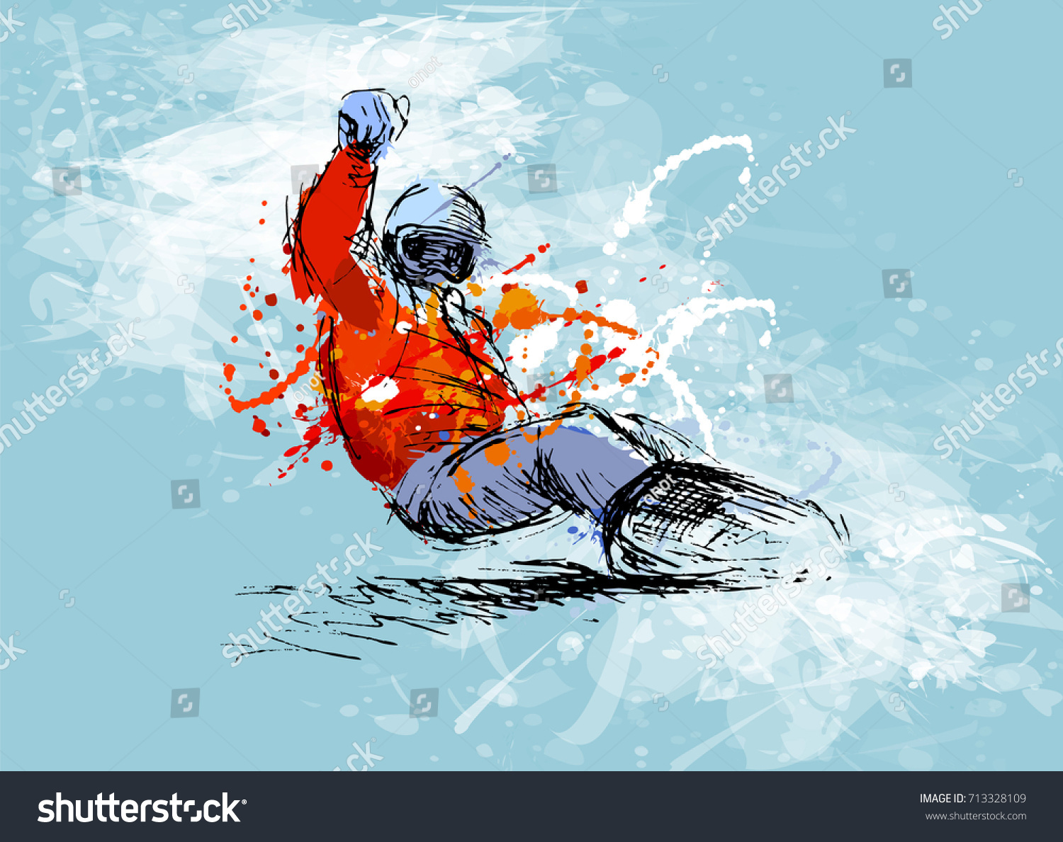 Colored hand sketch snowboarder on a grunge background. Vector illustration