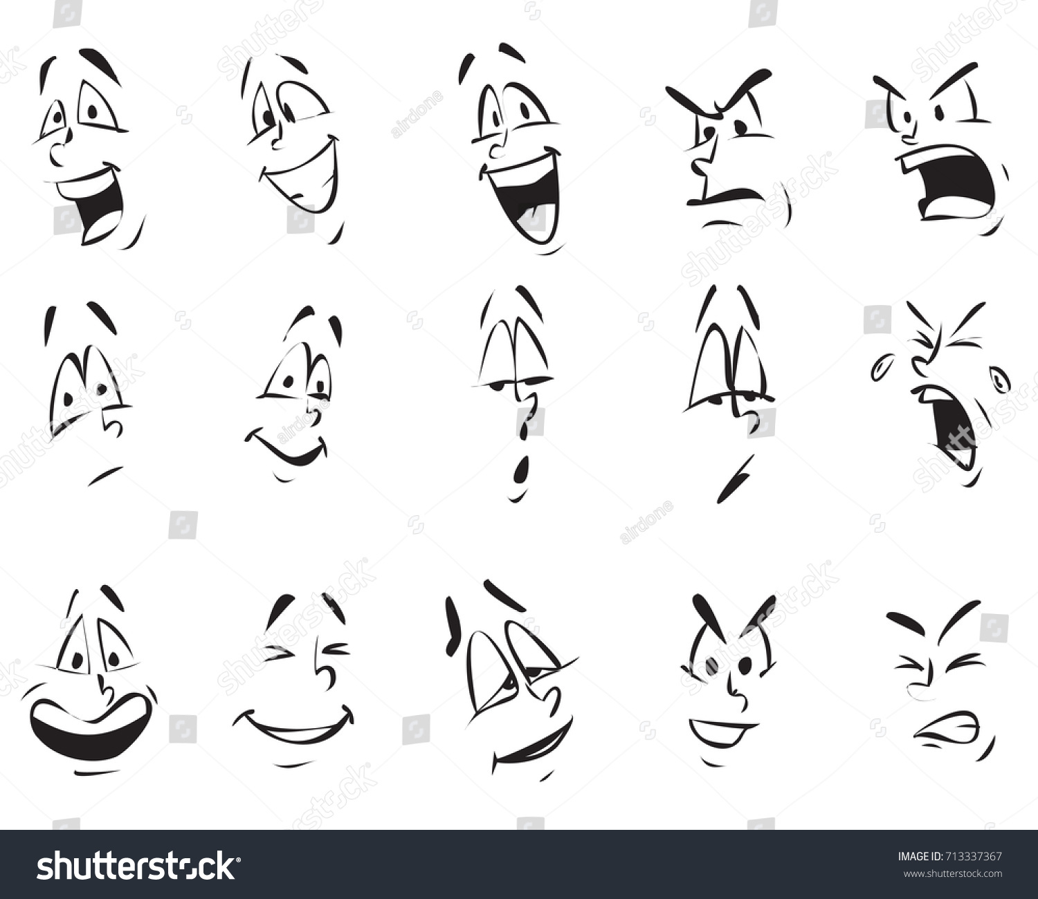 Vector illustration. Set collection of cartoon face in many expressions ...