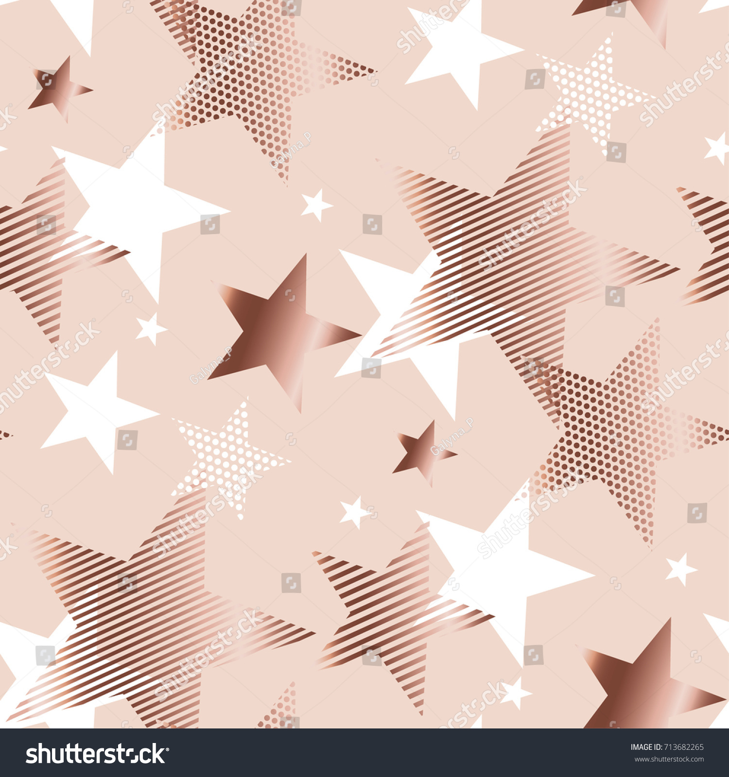 rose gold color abstract geometry star vector illustration.  tender elegant celebration style seamless pattern design 