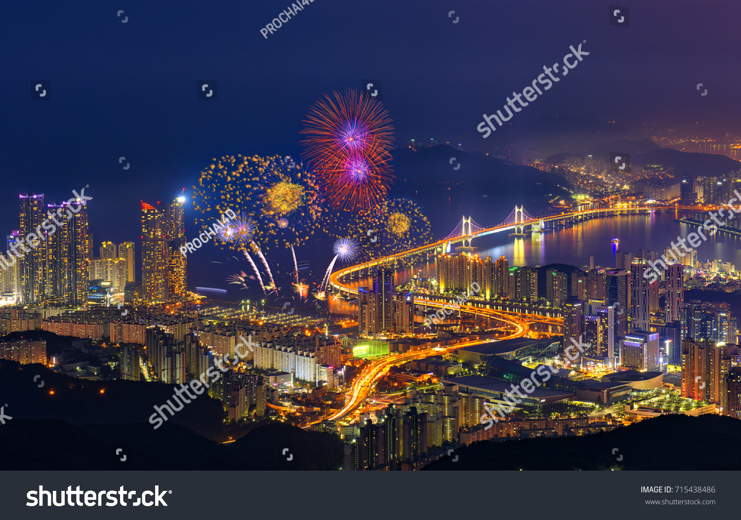 Firework festival at GwangAn Bridge in Busan South Korea.