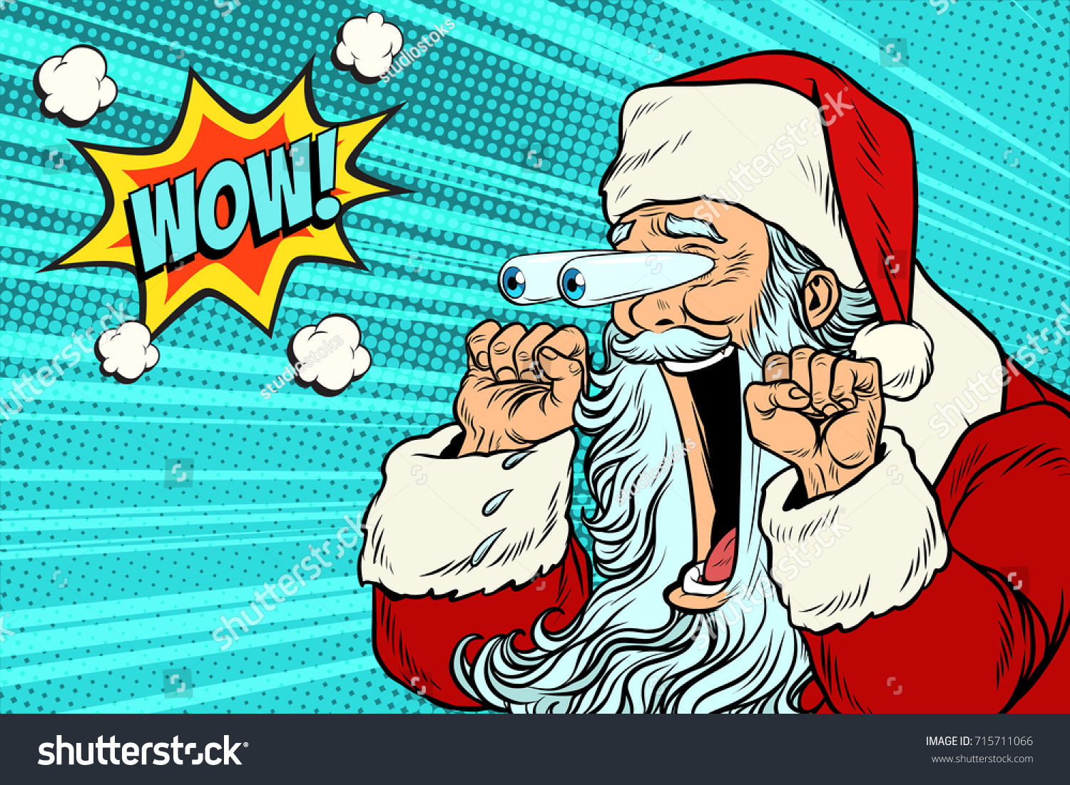 Wow Santa Claus Christmas character emotional reaction. Pop art retro vector illustration
