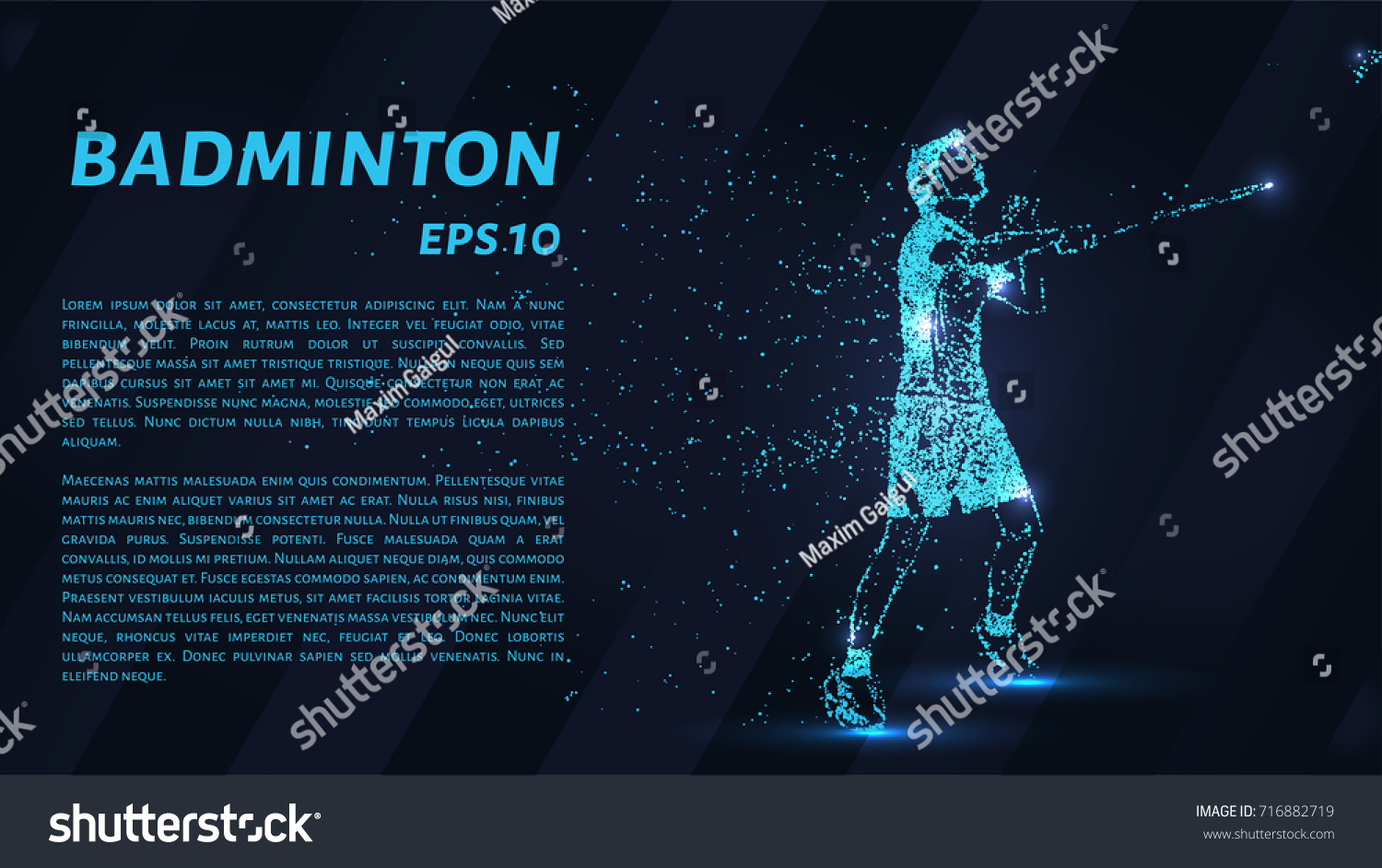 Badminton of particles. Badminton serve. Silhouette of dots and circles. Vector illustration