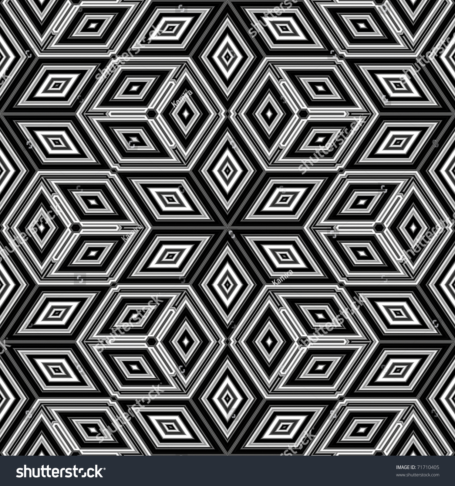 Seamless black and white 3D cubes illustration - Escher style