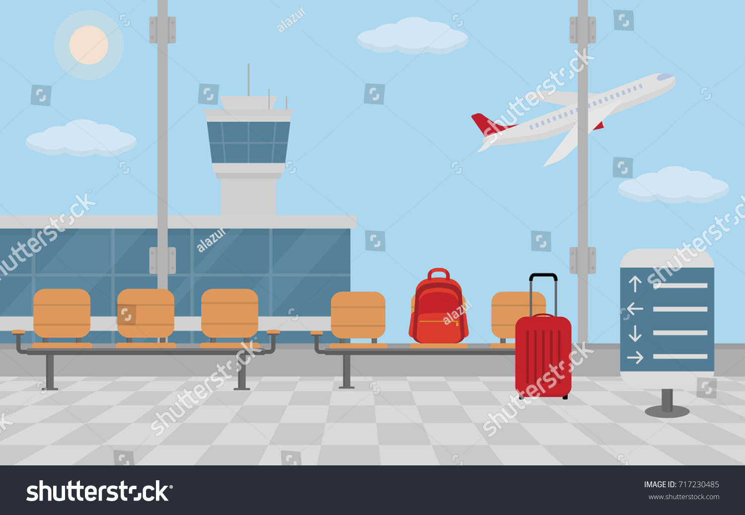 Background of hall at airport. Flat style  vector illustration.