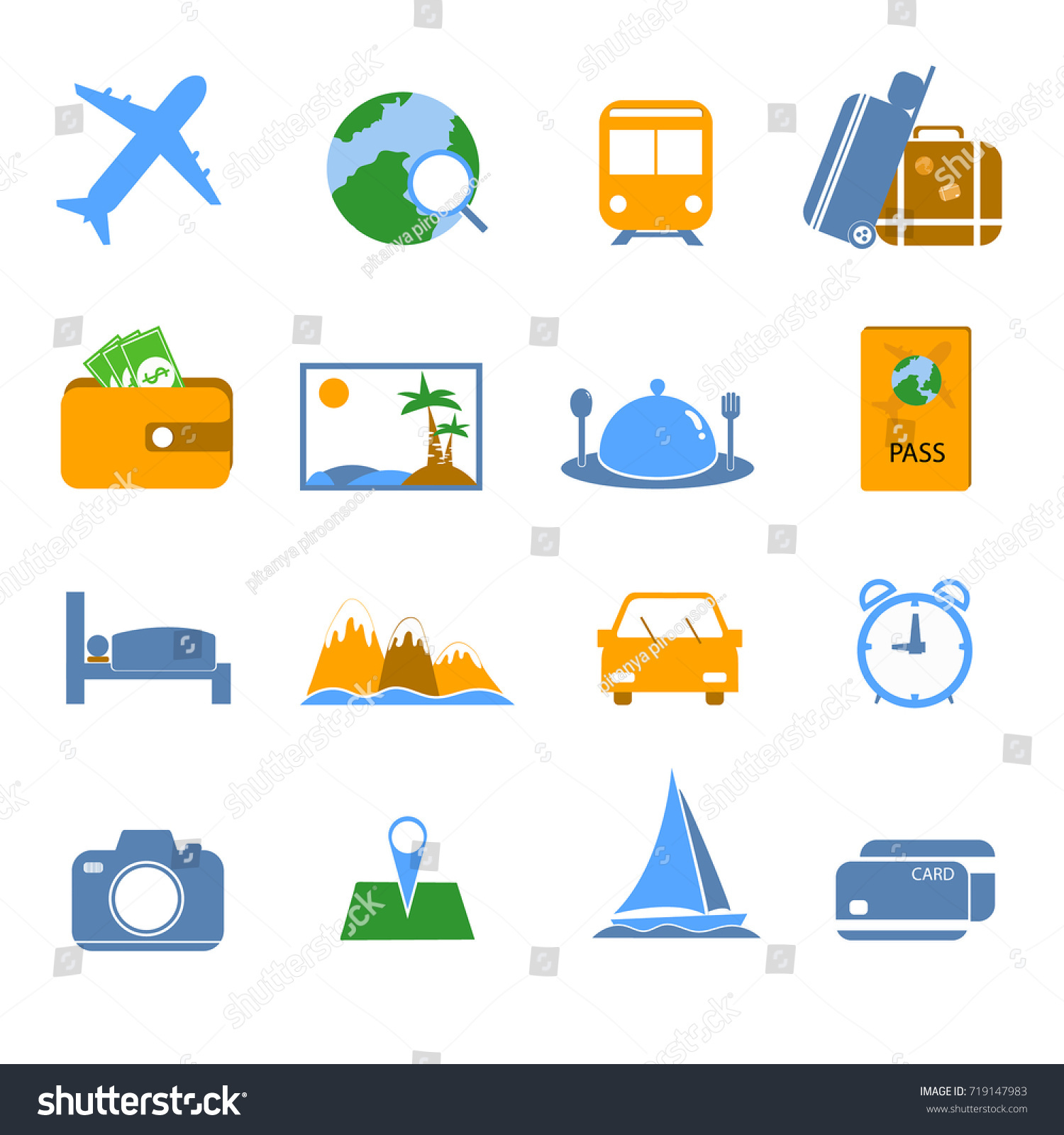 Simple Travel icons. Vector.