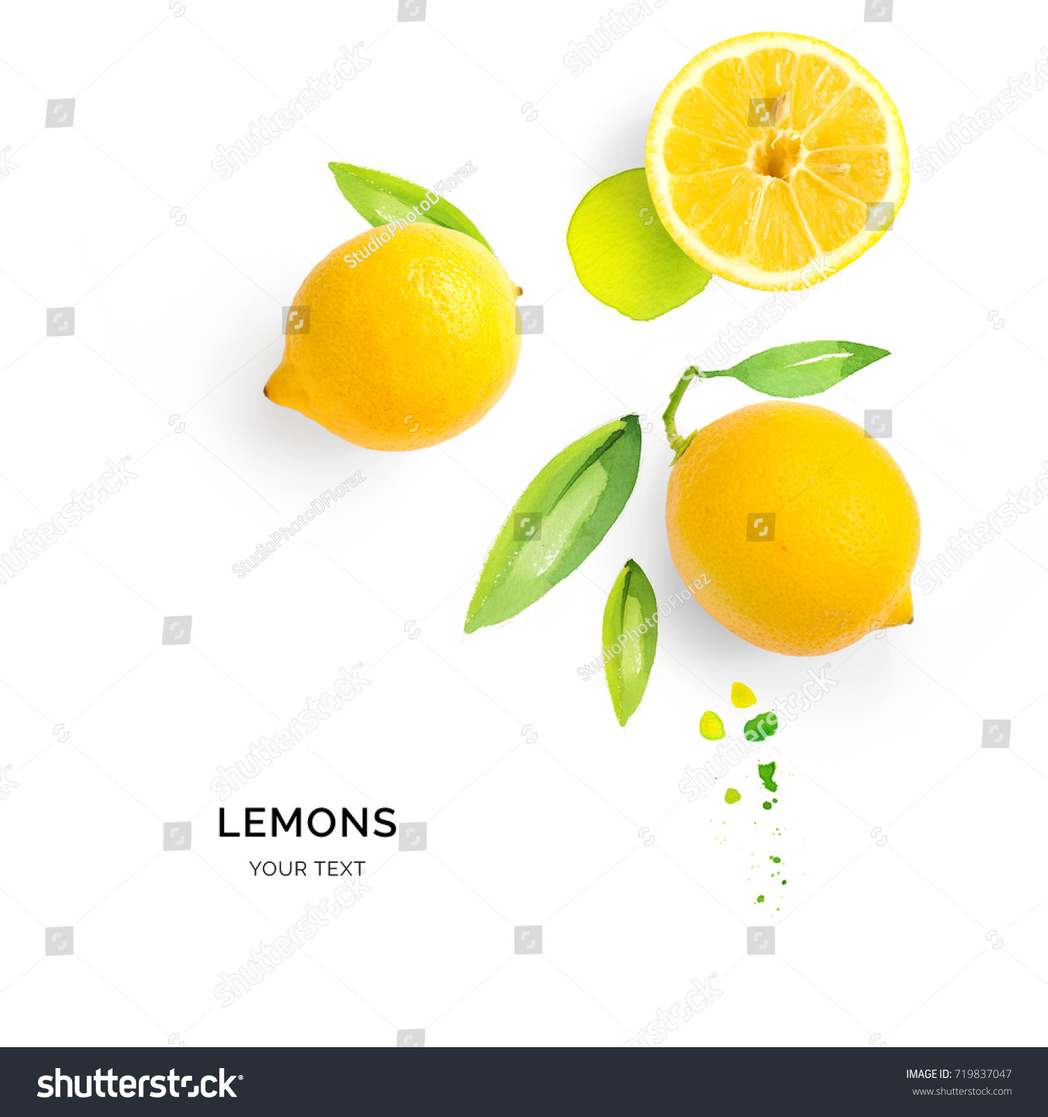 Creative layout made of lemon on the watercolor background. Flat lay. Food concept.