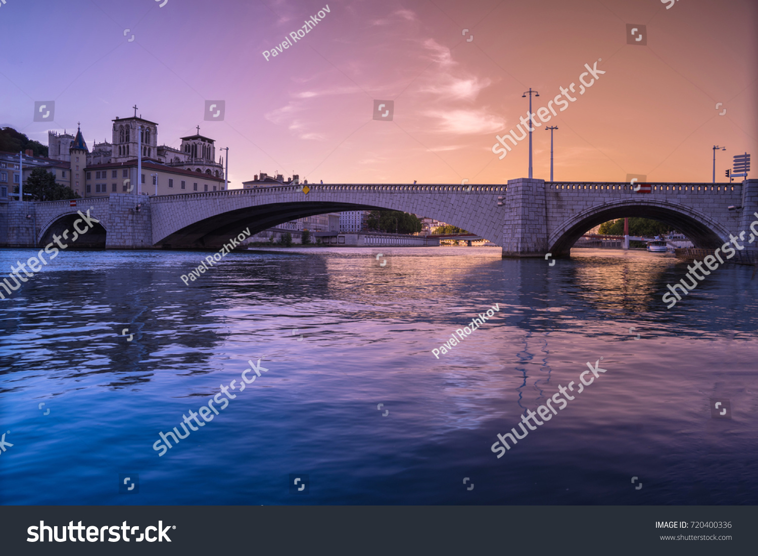 Pont Bonaparte across the Saone River - Bridge of Lyon  France