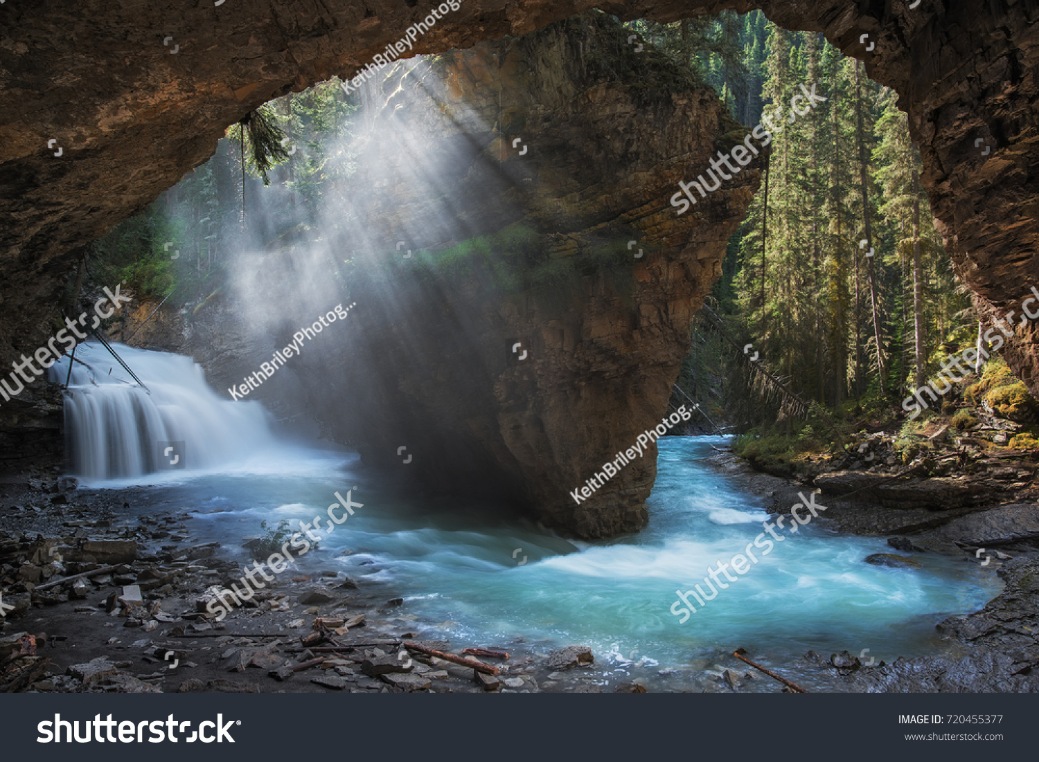 Johnston Canyon Waterfall Banff National Park Sunrise Cave Scene Alberta Canada