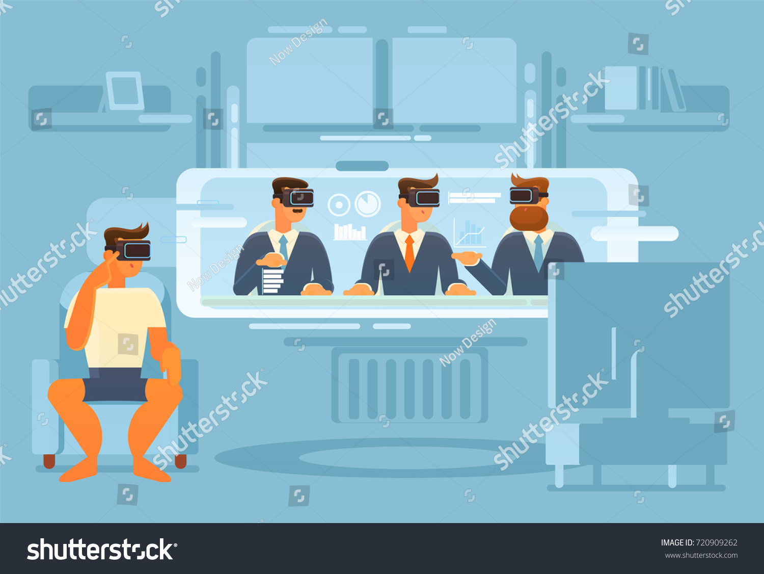 The use of a virtual reality device in everyday life. The work of the future  using virtual reality glasses  can be done in a virtual office