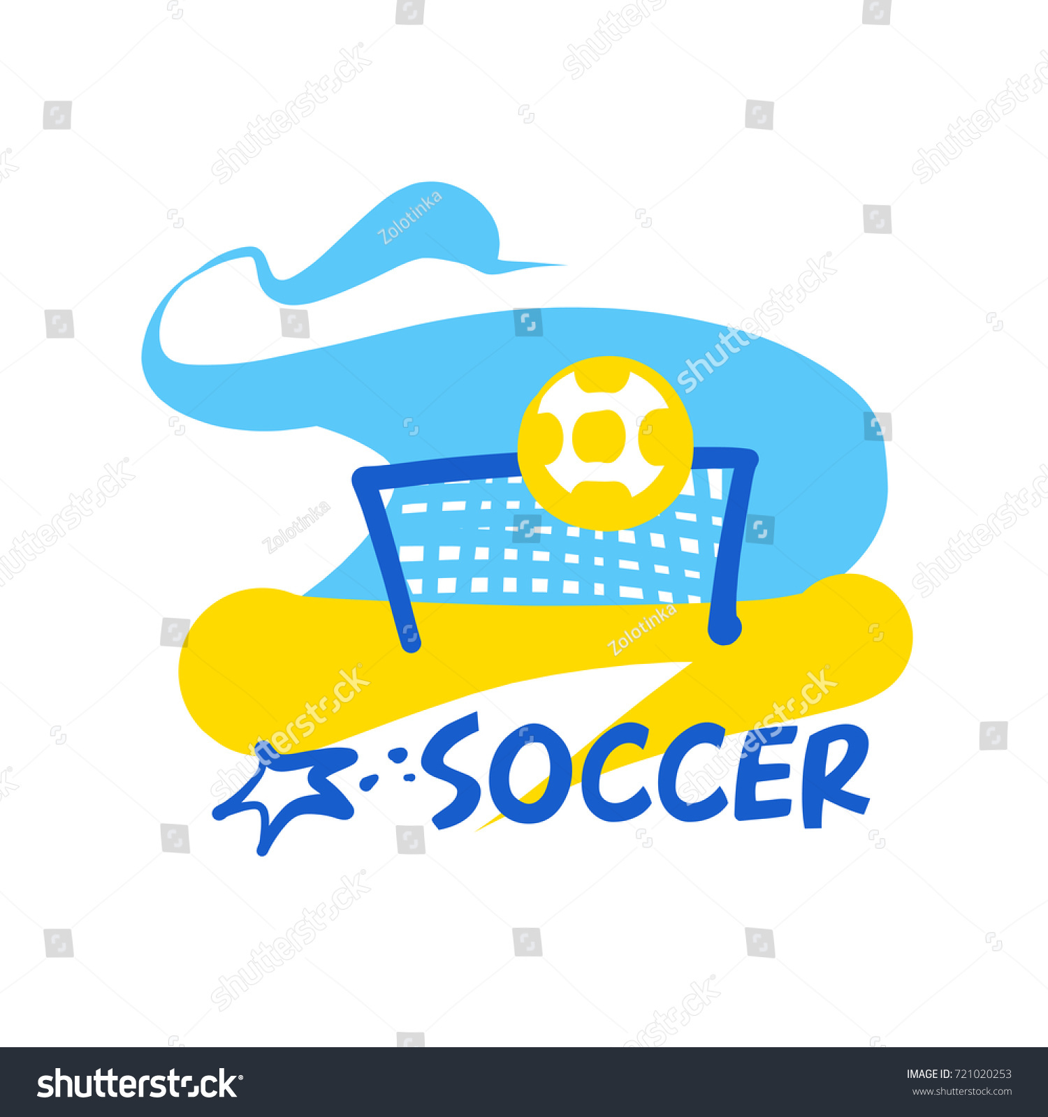  Element design poster  banner  card  logo template for beach football club  team and soccer school  hobby. Game with goal on outdoor on beach. Text soccer beach. Sketch vector illustration.