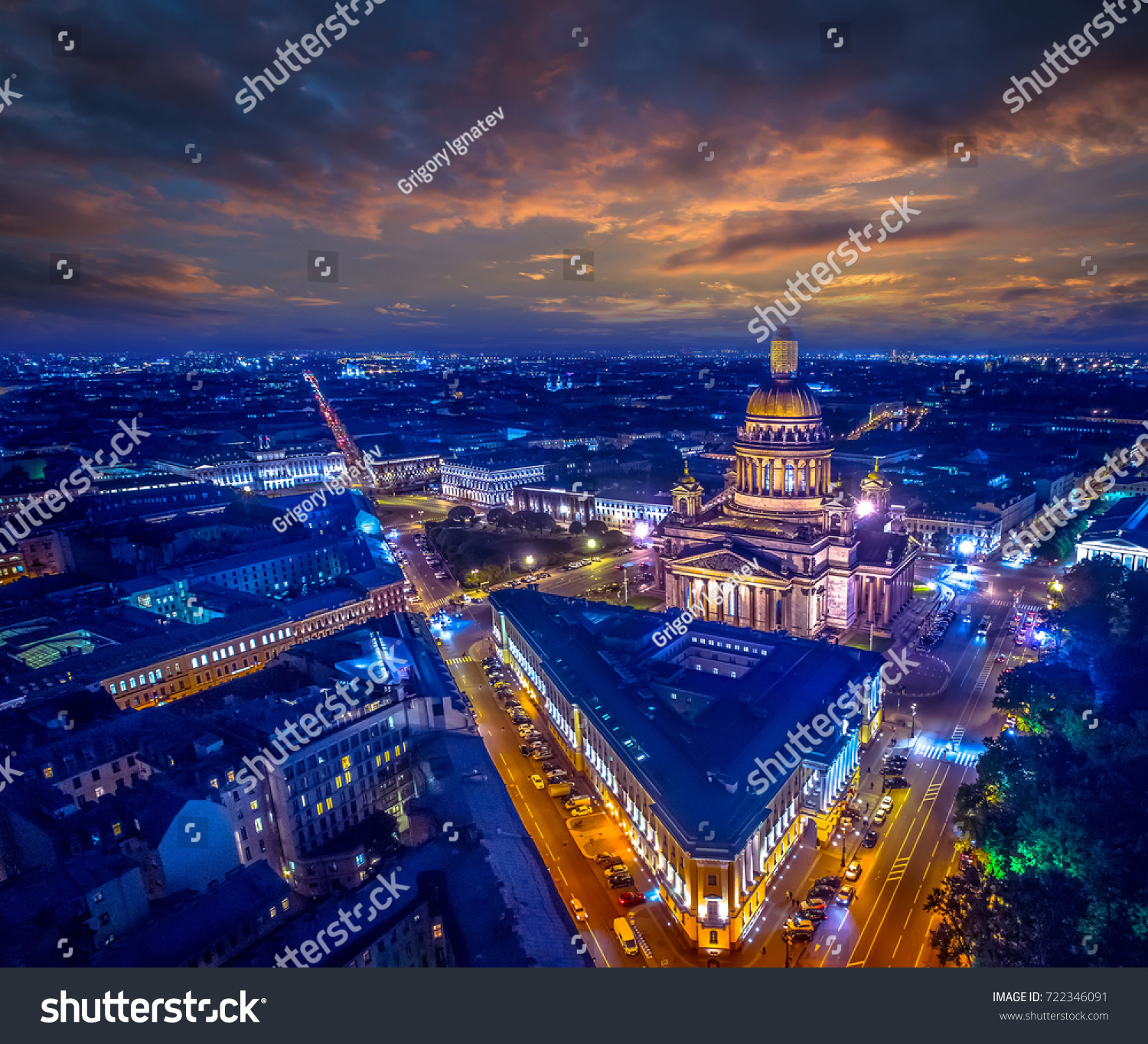 St. Isaac's Cathedral in the evening. Center of St. Petersburg. Petersburg at sunset. St. Isaac's Square. Russia.
