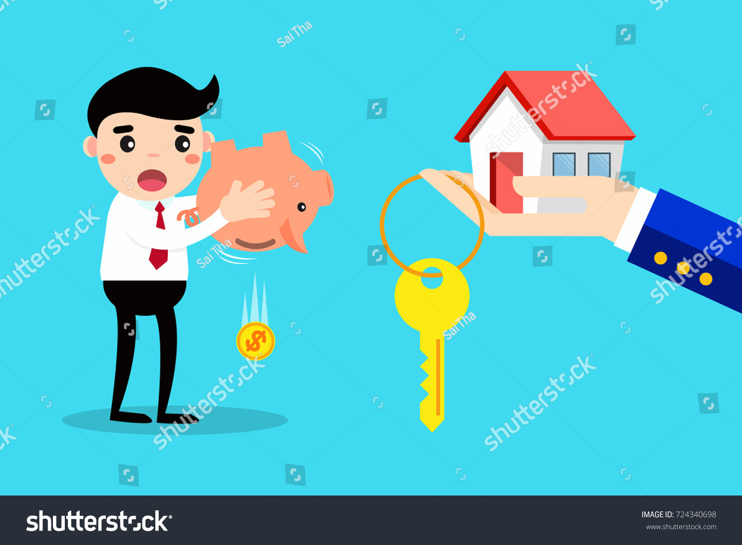 businessman can not buy the house because he do not have enough money.Concept business vector illustration.