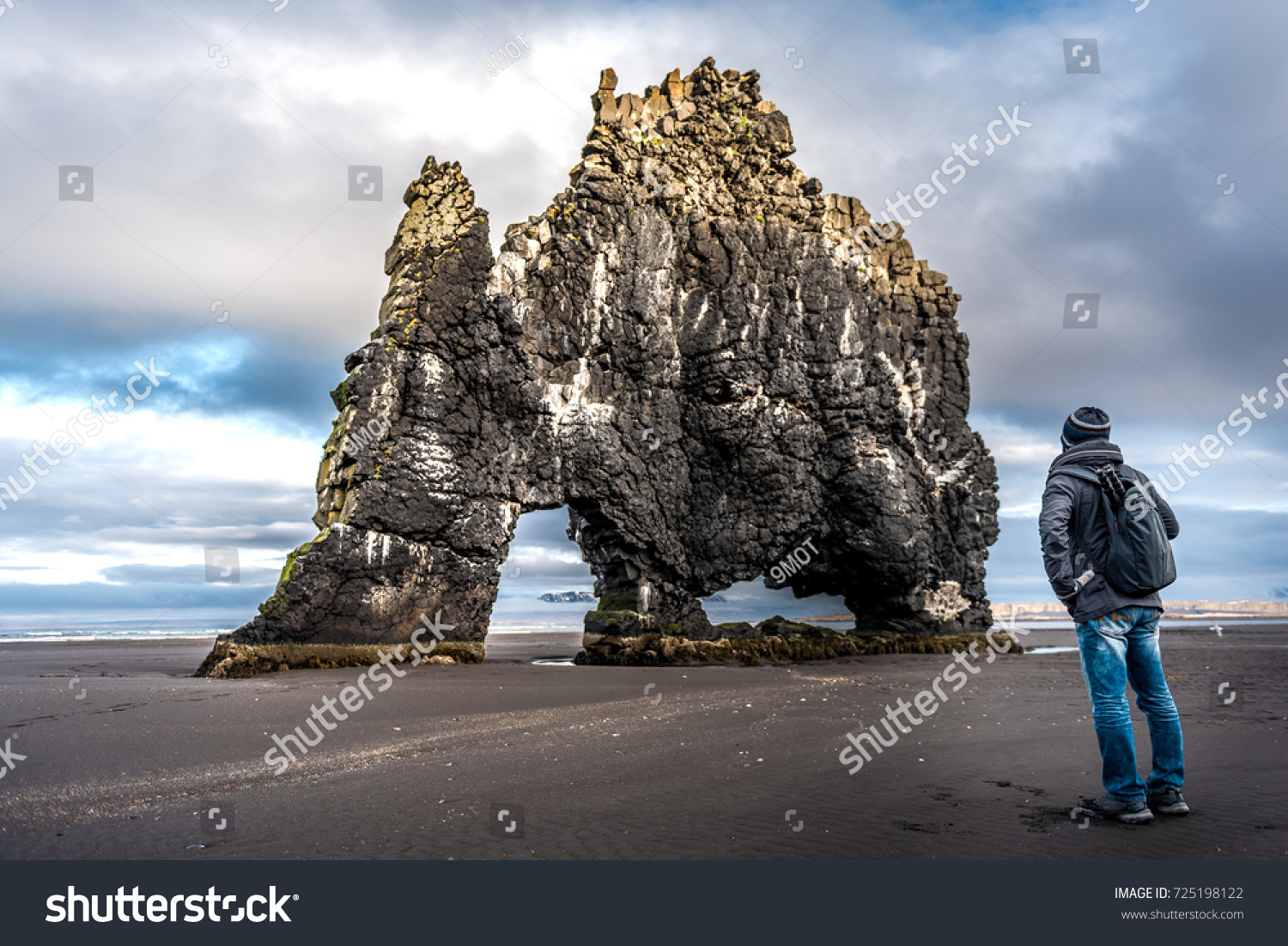 Popular hvitserkur dinosaur rock in north of Iceland