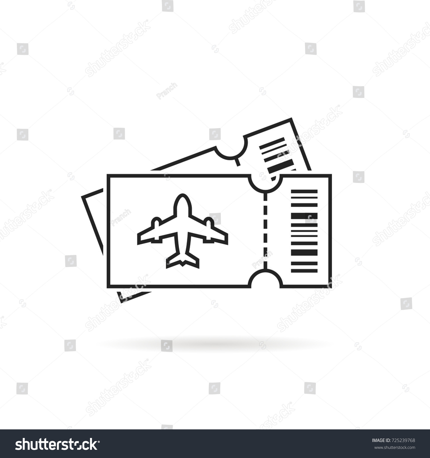 thin air line ticket logo with shadow. concept of lowcost card for flight or transport admission symbol. flat hand drawn style trend modern art graphic stroke design isolated on white background