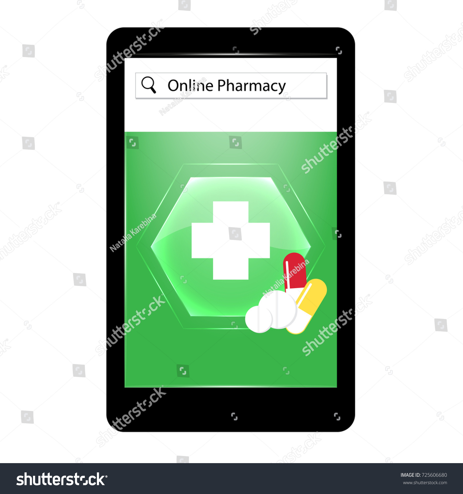 pharmacyonlinemedicalcrosssignpilltabletonsmartphoneinternet