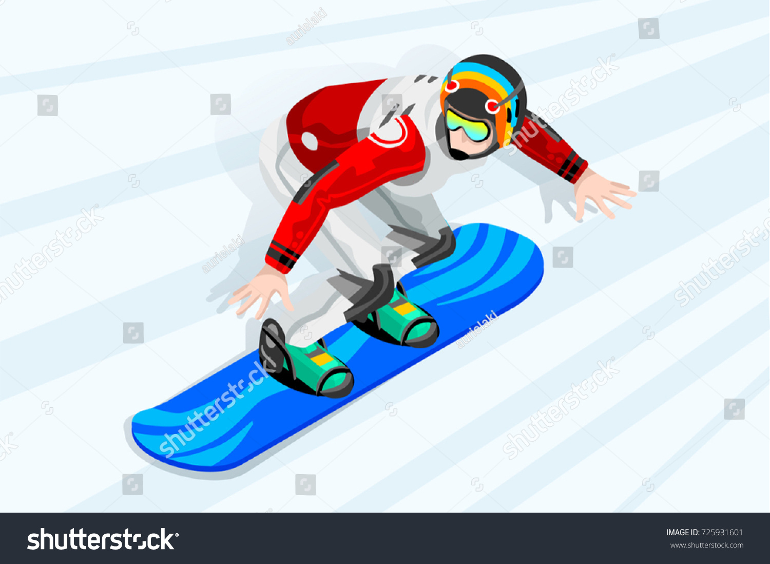 Snowboard jump race snowboarder athlete winter sport man vector 3D isometric icon.