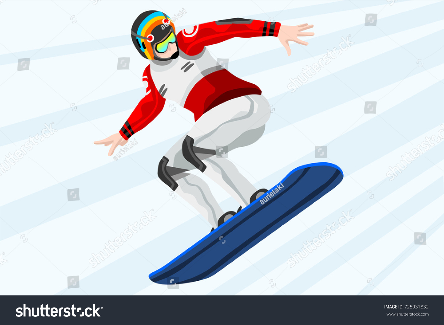 Snowboard jump race snowboarder athlete winter sport man vector 3D isometric icon.