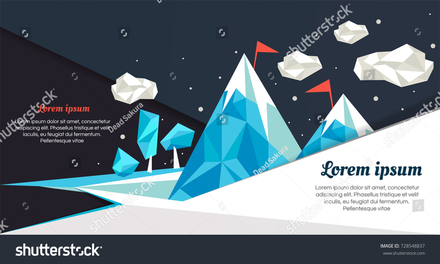 Low poly landscape with mountian. Vector design illustration.