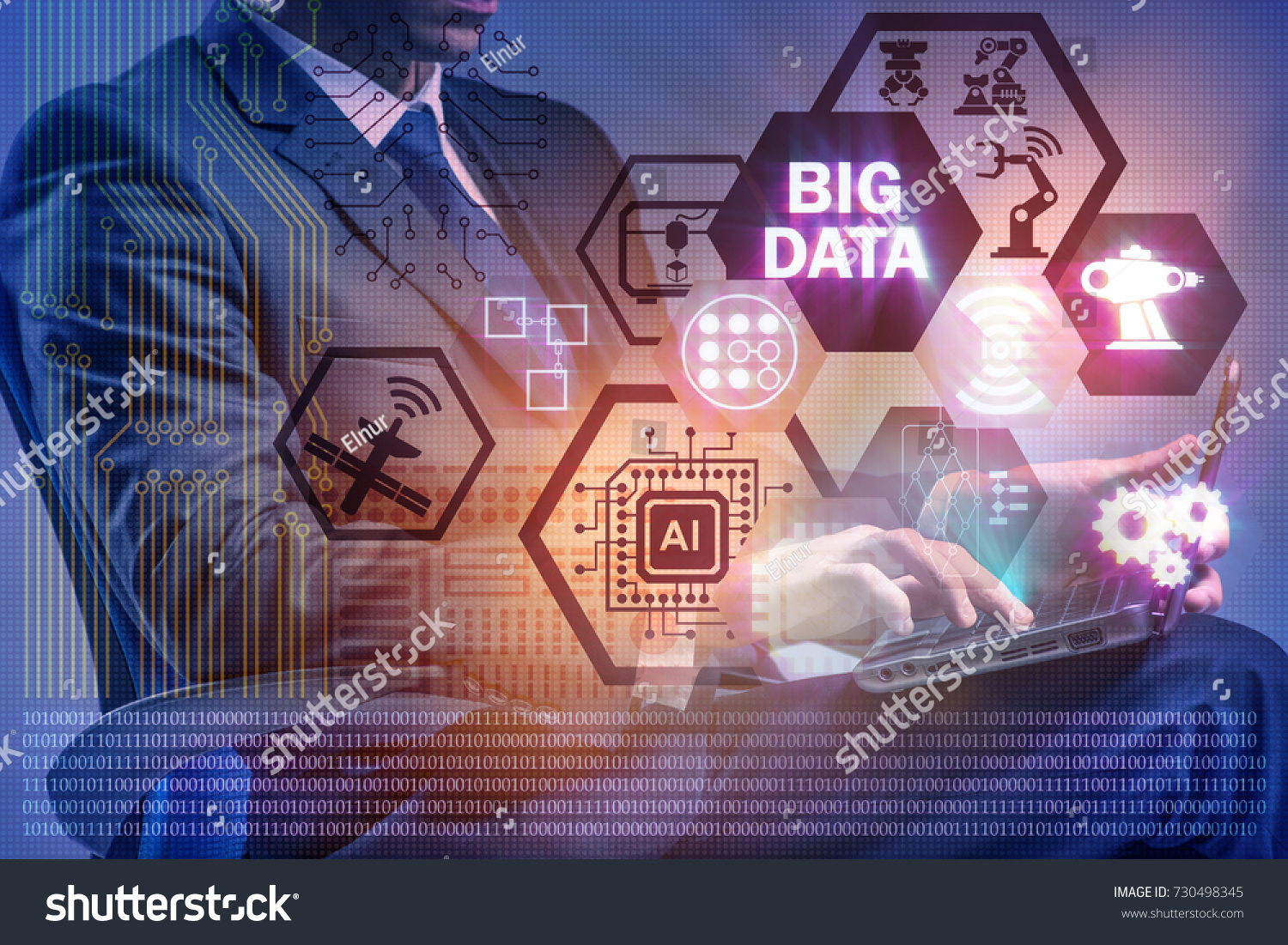 Big data modern computing concept with businessman