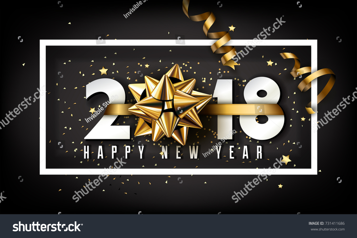矢量2018新年快乐背景与金色礼物弓