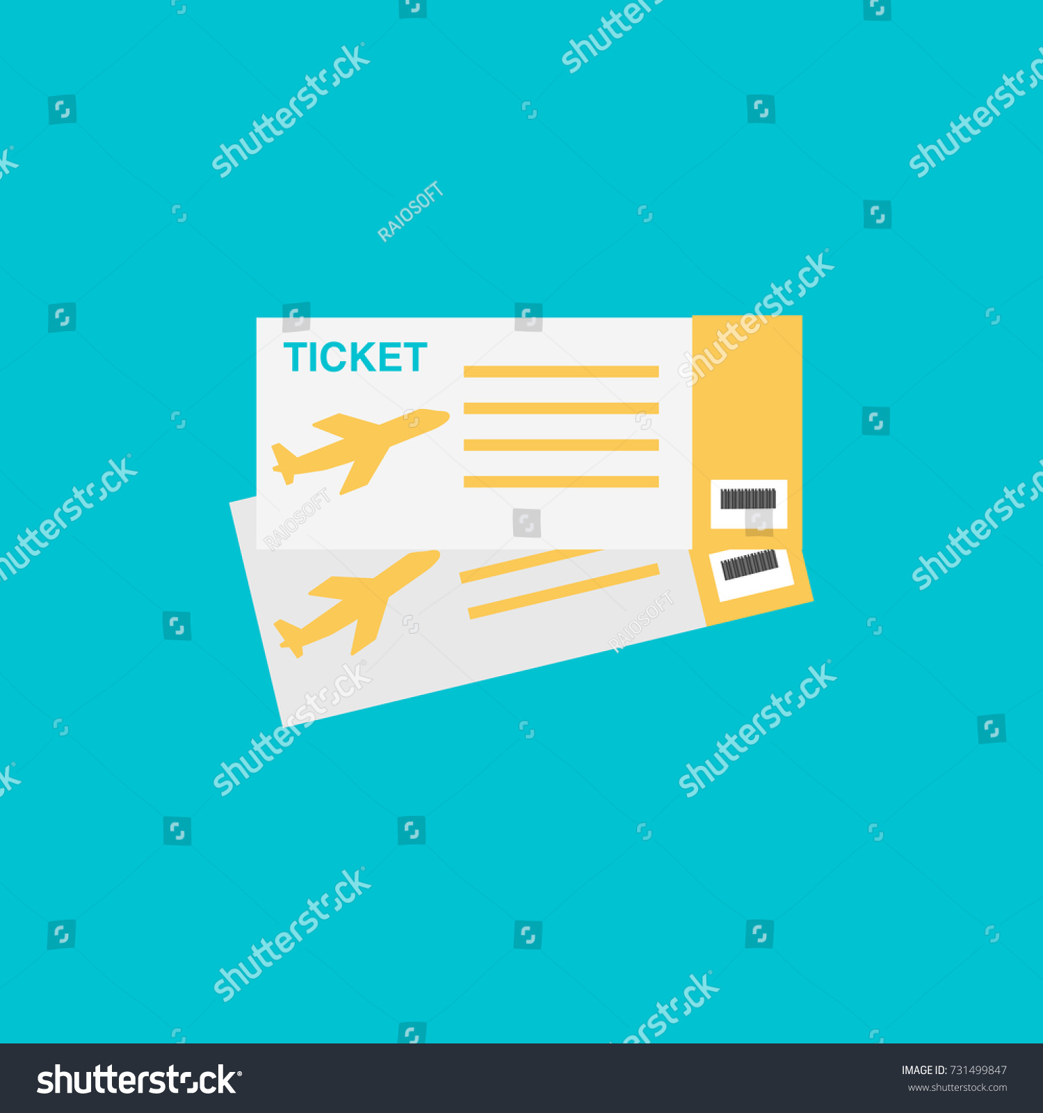Air ticket vector icon in turquoise background