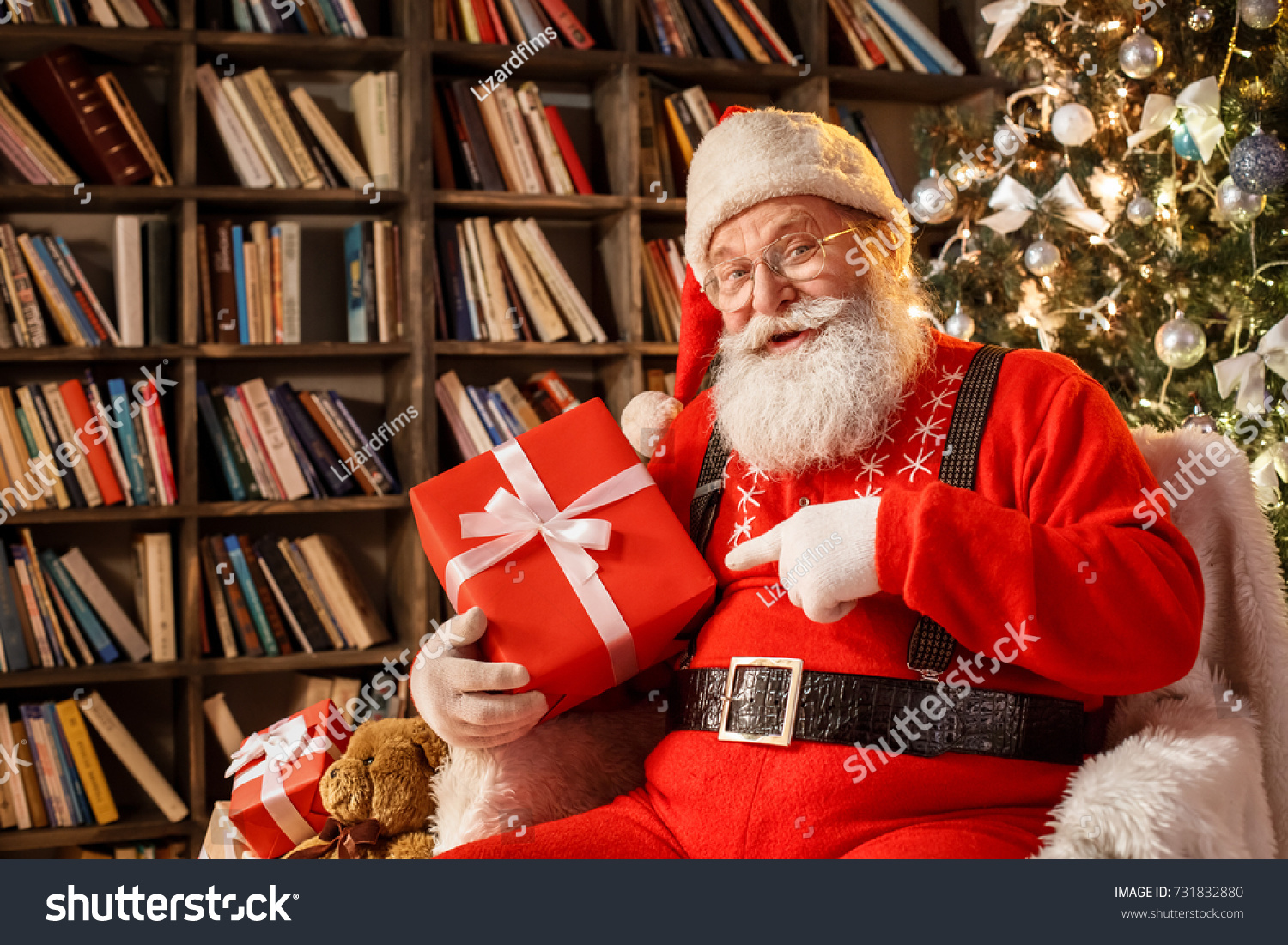 Santa Claus in the library christmas new year concept