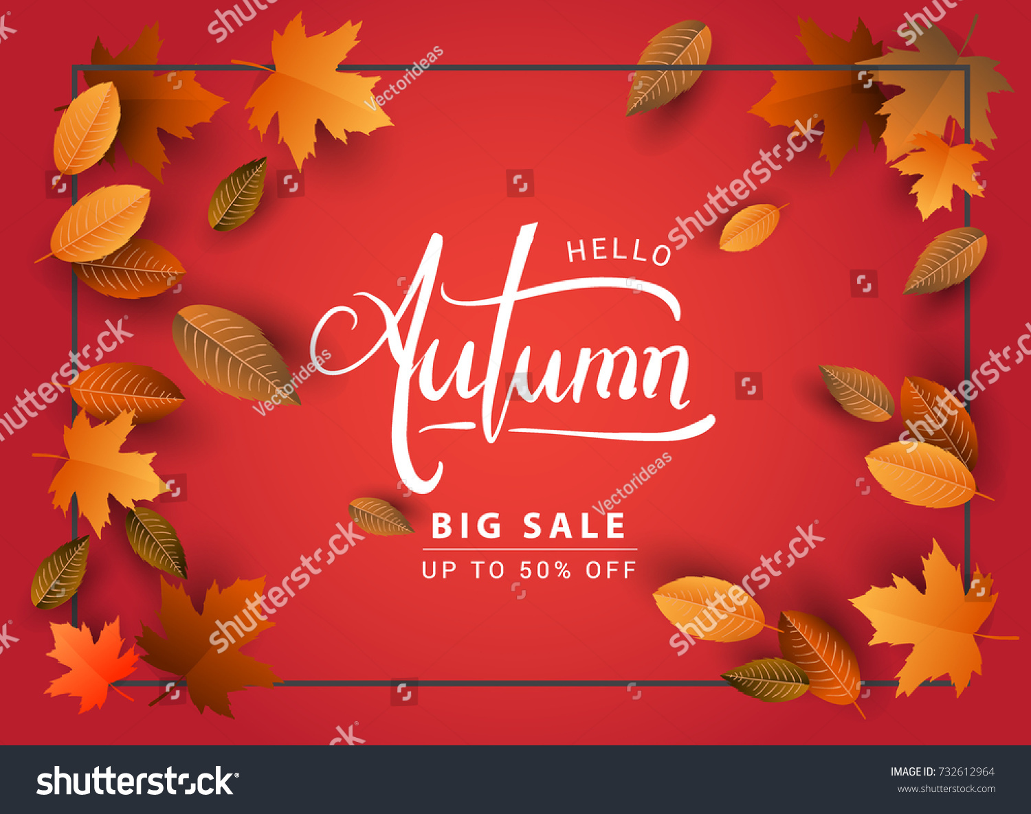 Autumn Sale Background  Hand Drawn Autumn calligraphy with falling leaves  Web Banner  shopping sale or seasonal poster  Postcard and Invitation card. Vector illustration