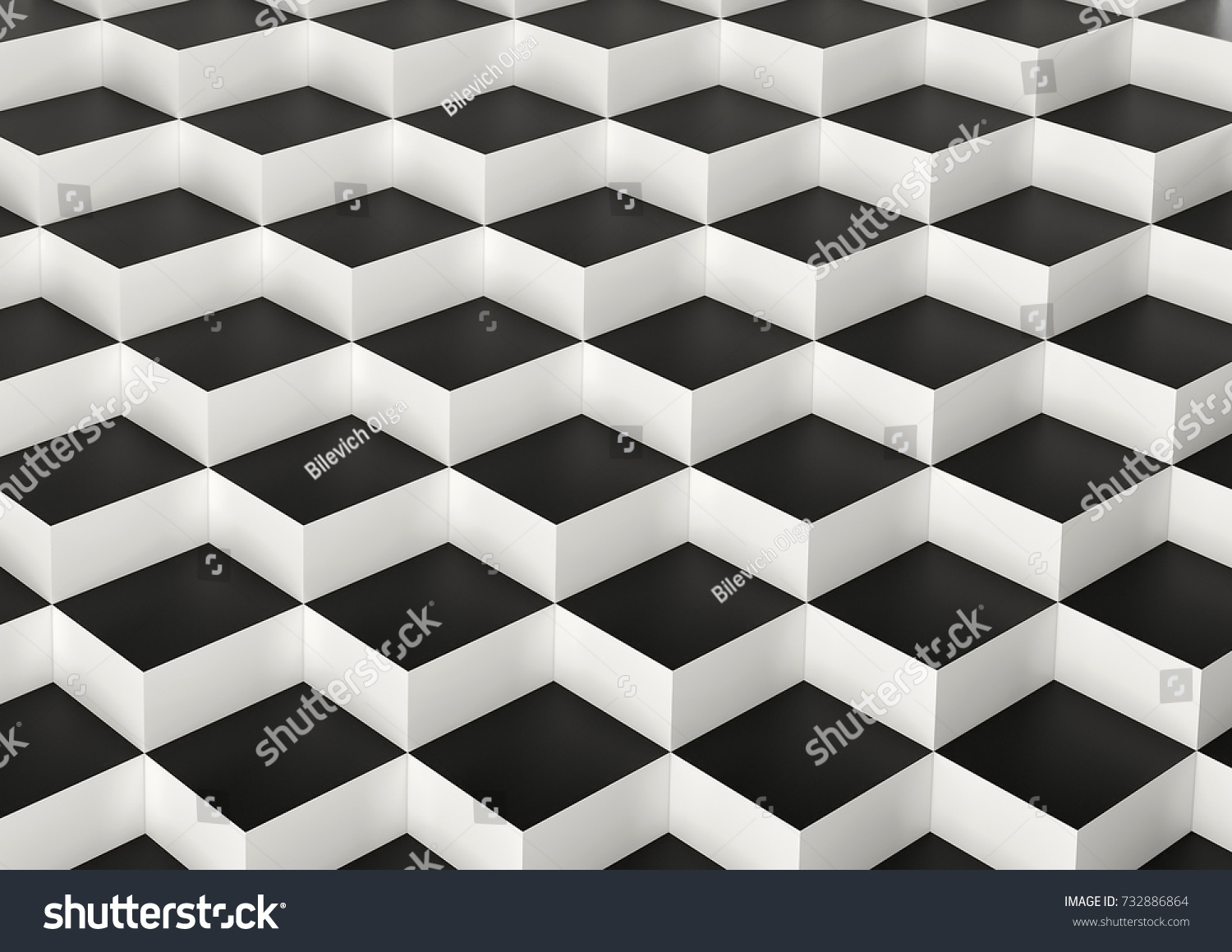 Abstract array of white and black shinny cubes of different height. 3d rendering