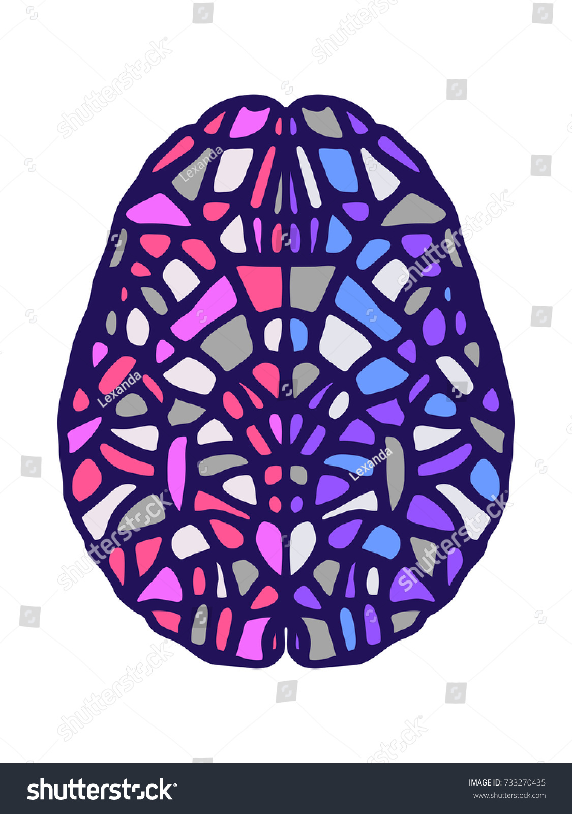 Left and right human brain cerebral hemispheres Stained-glass colorful vector illustration.