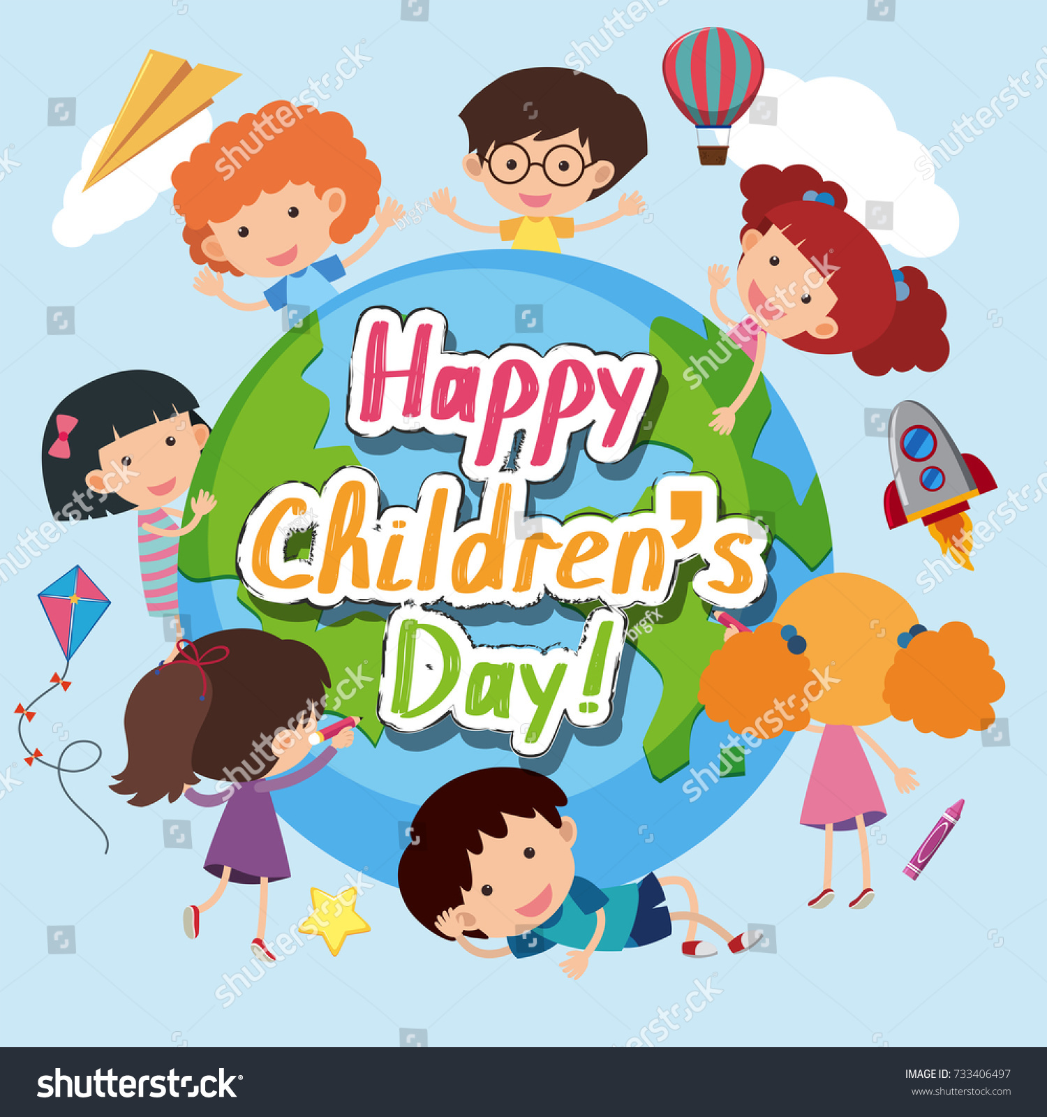 Happy Children's day poster with happy kids around the world illustration