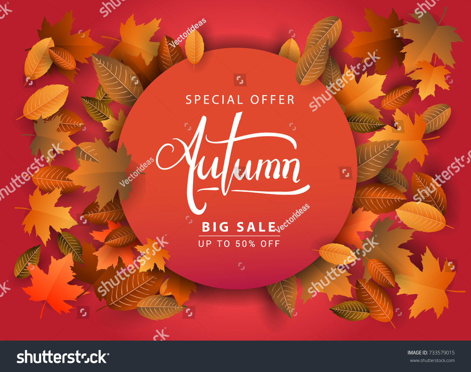 Autumn Sale Background  Hand Drawn Autumn calligraphy with falling leaves  Web Banner  shopping sale or seasonal poster  Postcard and Invitation card. Vector illustration